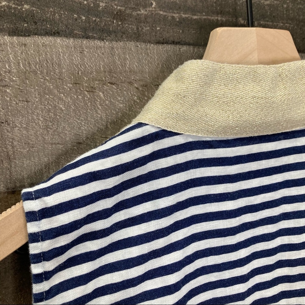Sail to Sable Navy and White Striped Sleeveless Mini Dress with Gold Trim - Picture 4 of 7
